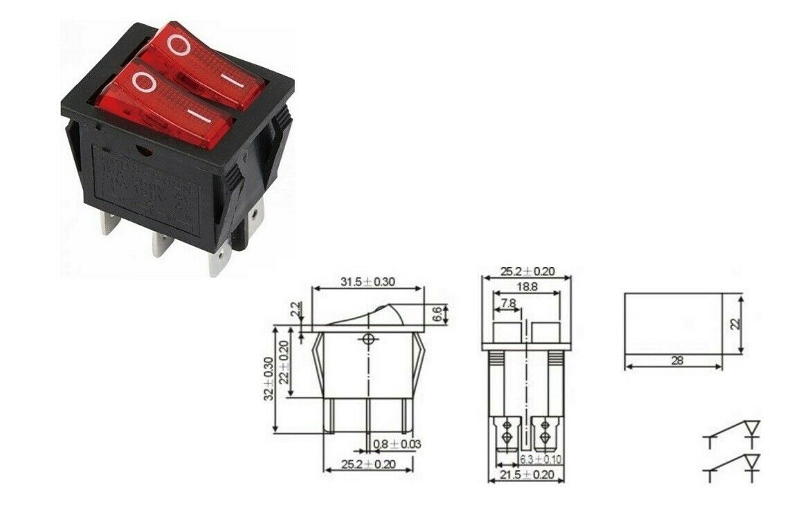 MINI INTERRUTTORE DEVIATORE A BILANCIERE ON - OFF A 3 CONTATTI ROSSO